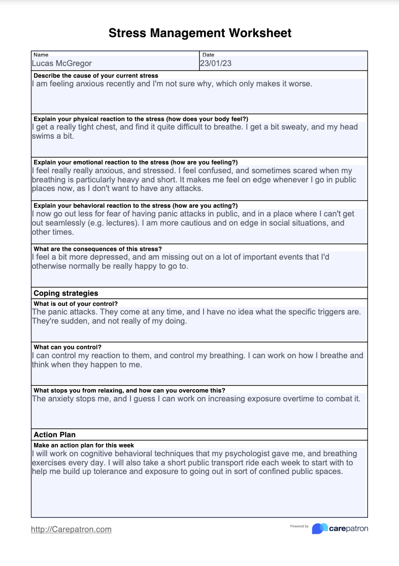 Stress Management Worksheet &amp;amp; Example | Free Pdf Download in Free Printable Stress Test