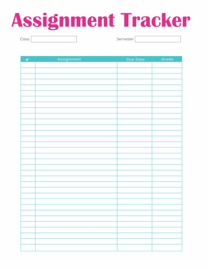 Student Assignment Tracker Template Printable - Freebie Finding Mom within Free Printable Daily Assignment Sheets