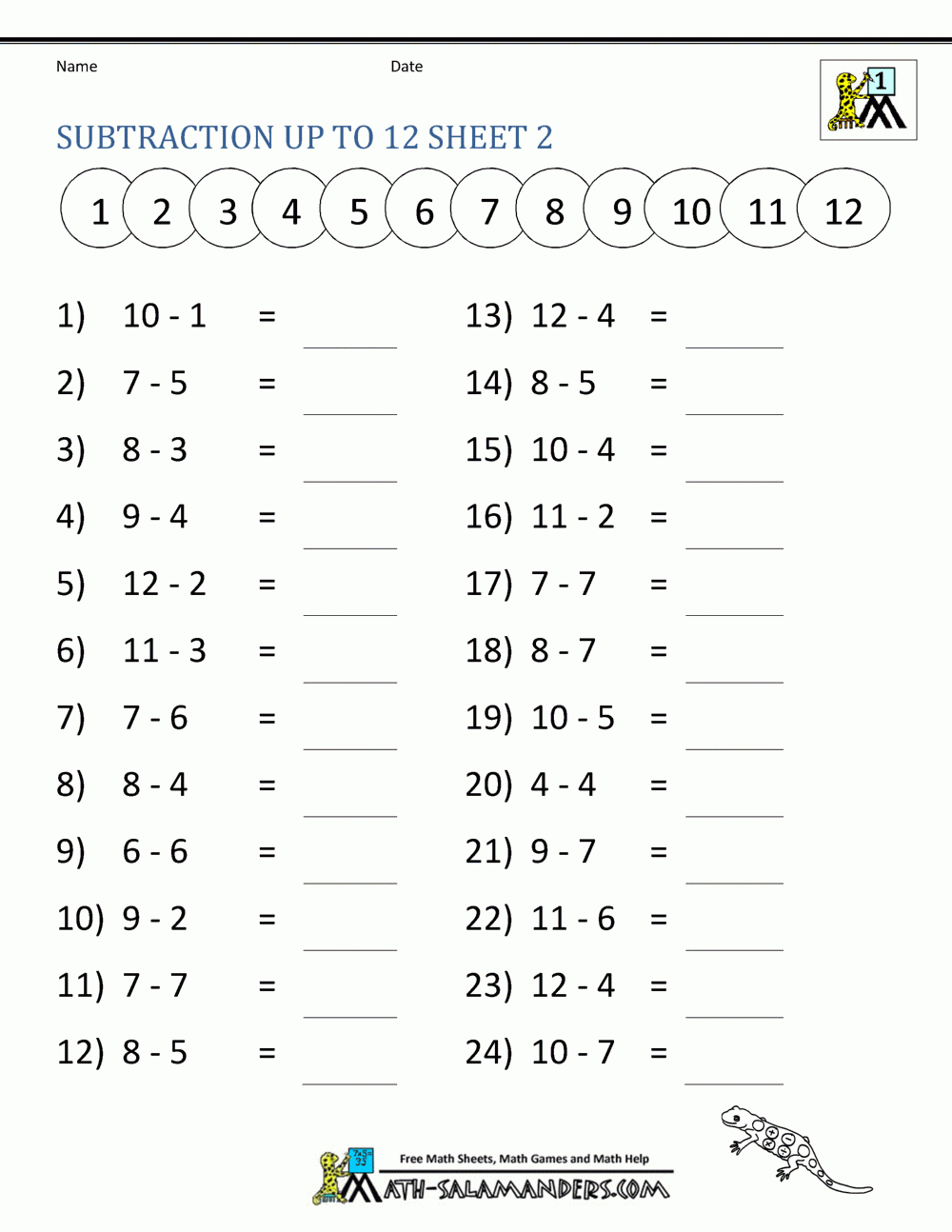 Subtraction Facts Worksheets 1St Grade inside Free Printable Maths Worksheets Ks1