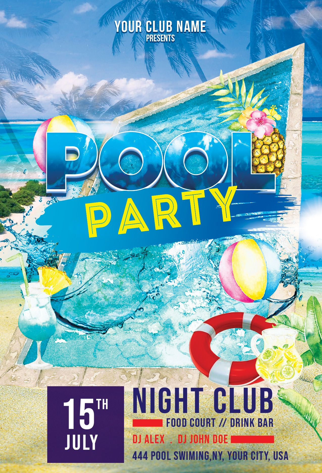 Summer Pool Party Free Psd Flyer Template - Studioflyers in Pool Party Flyers Free Printable