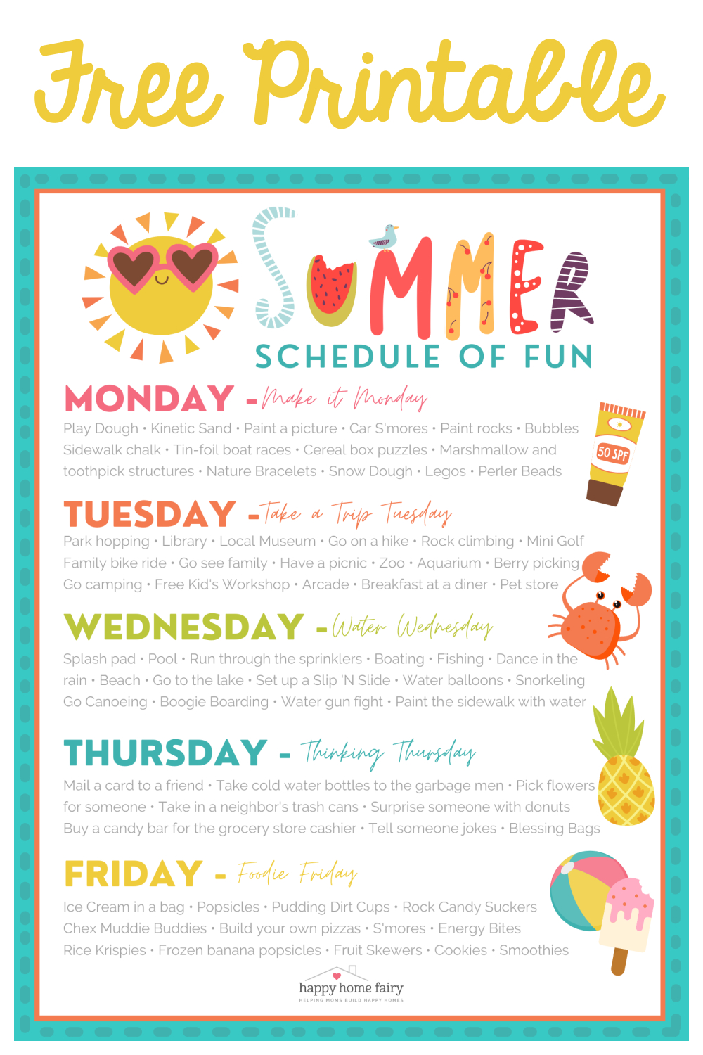 Summer Schedule - Free Printable - Happy Home Fairy for Free Summer Bridge Activities Printables