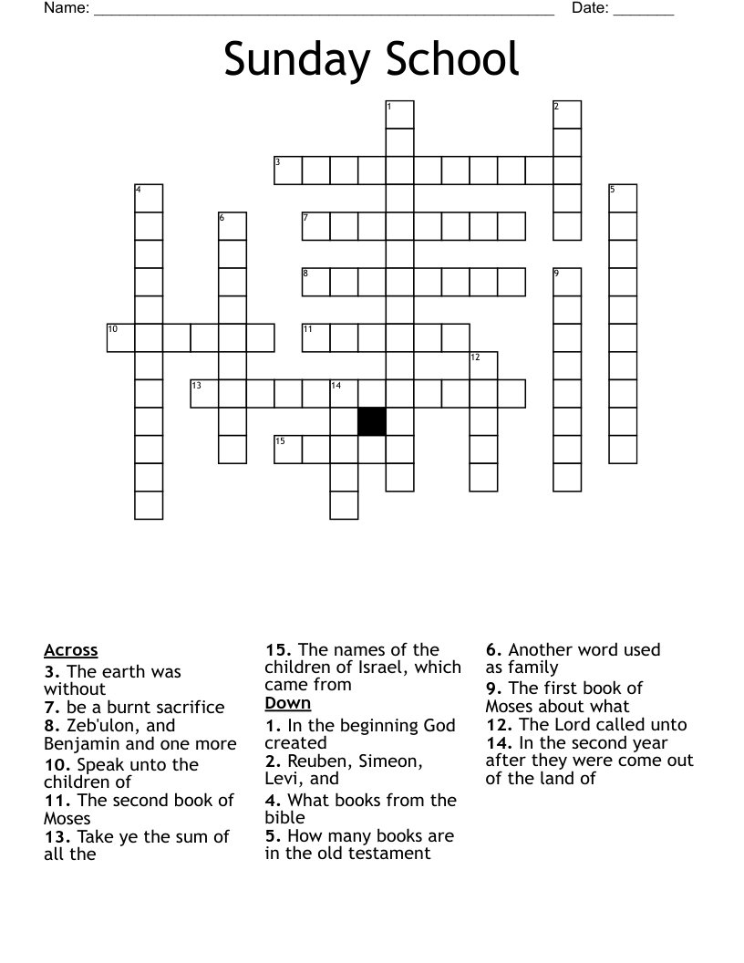 Sunday School Crossword - Wordmint throughout Free Printable Sunday School Crossword Puzzles