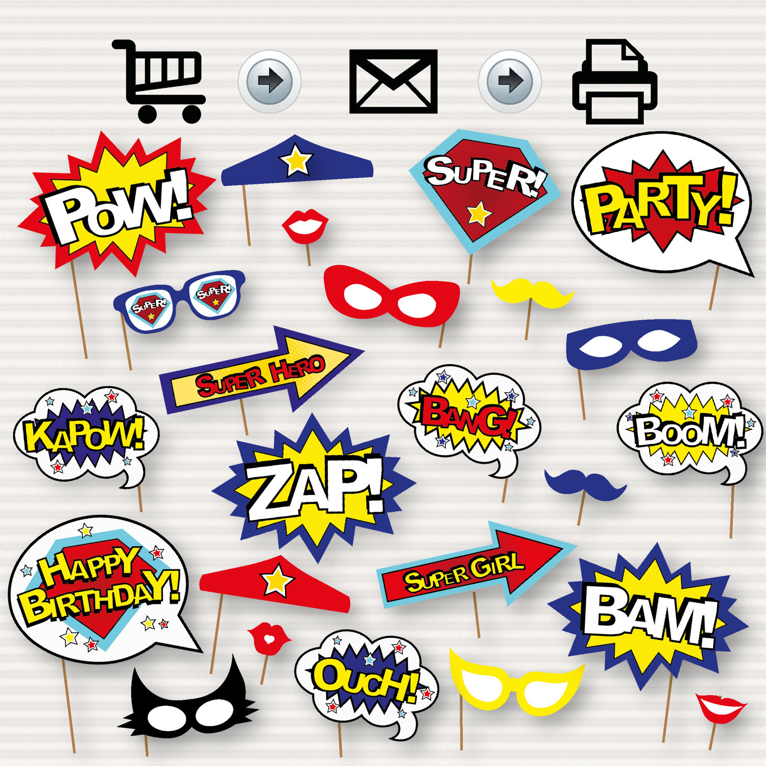 Superhero Photo Booth Printable Props Superhero Party Decorations in Free Superhero Photo Booth Printables