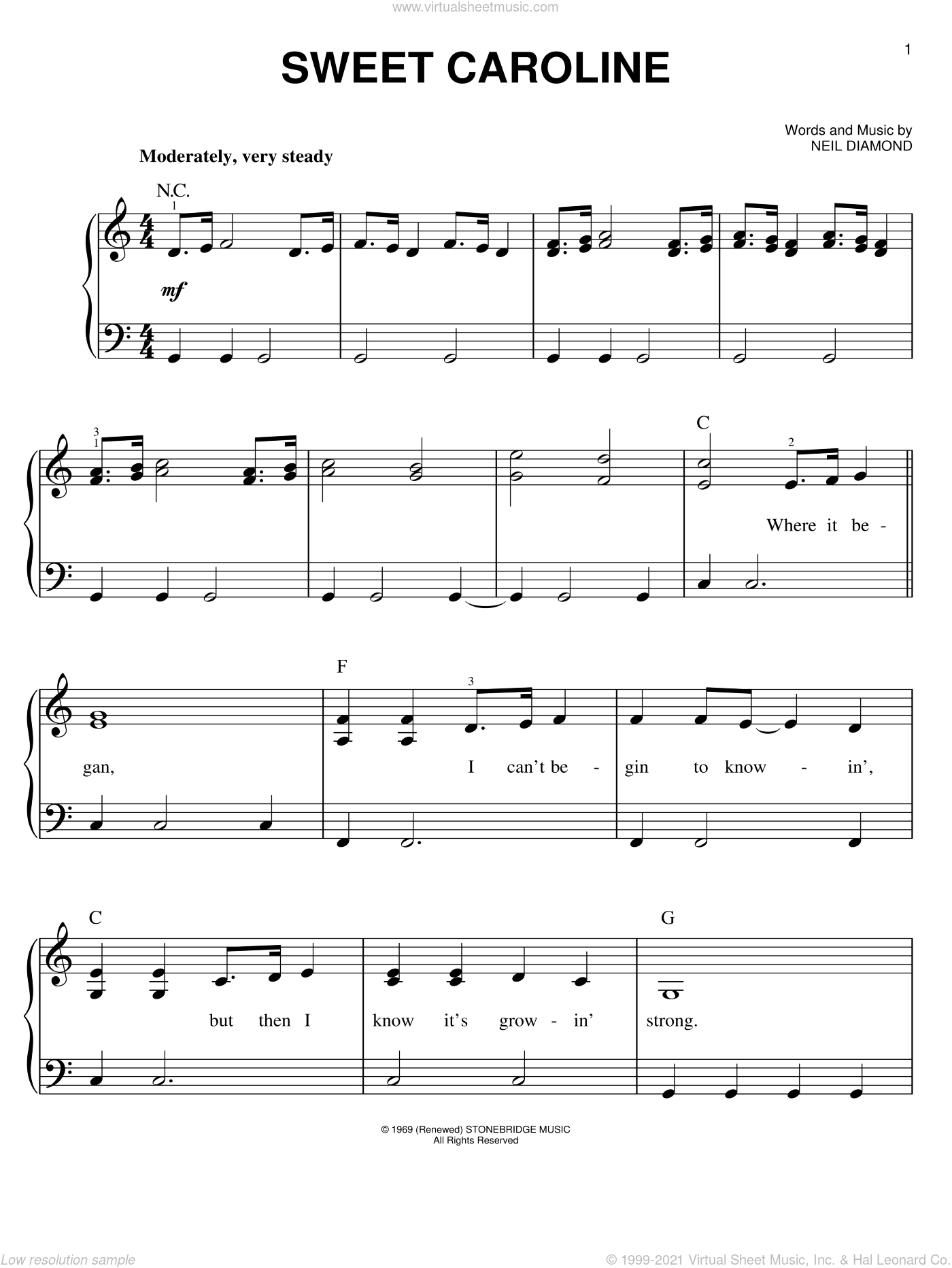 Sweet Caroline with regard to Free Piano Sheet Music Online Printable Popular Songs