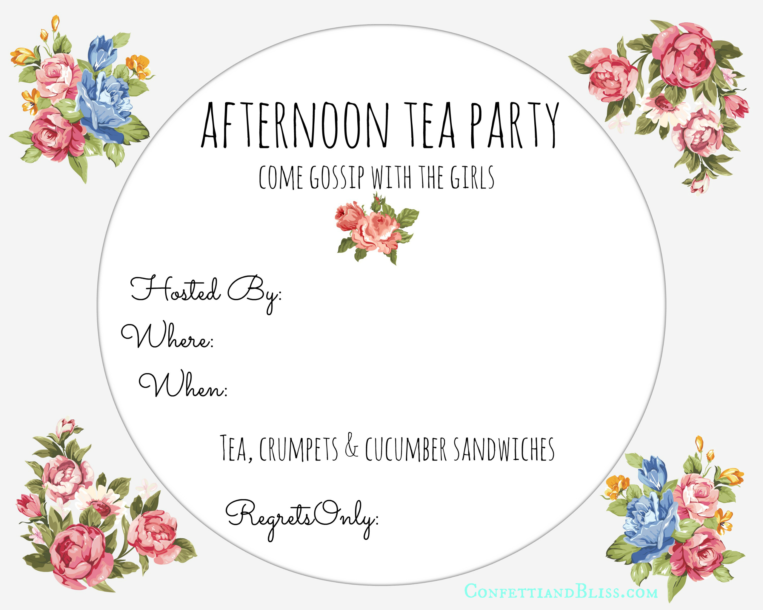 Tea Party Invite Printable - Confetti And Bliss with regard to Free Tea Party Printables