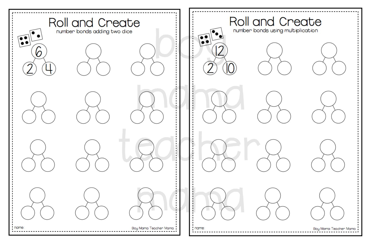 Teacher Mama: Free Roll And Create Number Bonds Printable {After for Free Printable Number Bond Template