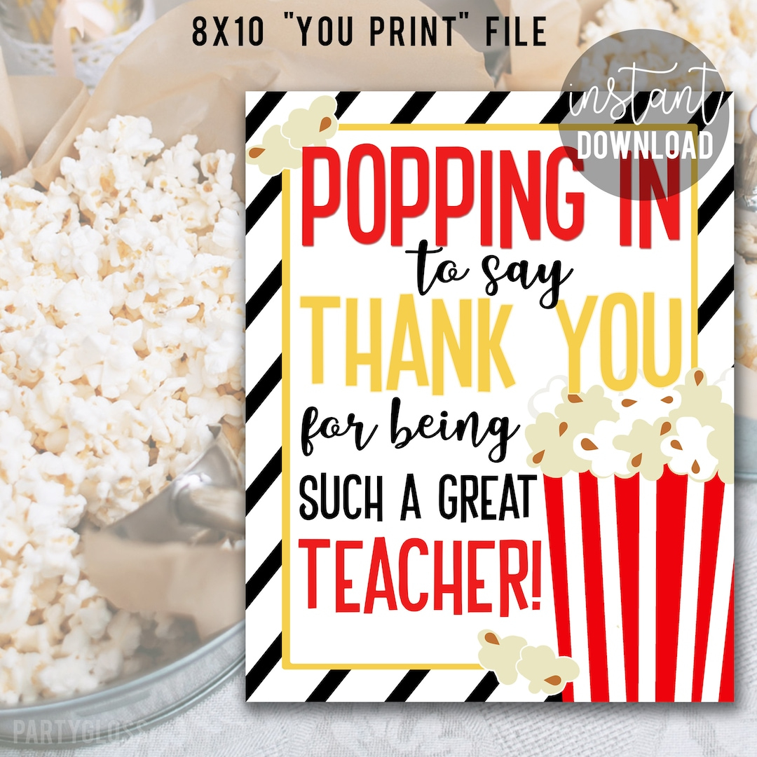 Teacher Popcorn Appreciation Printable 8X10 Sign, Teachers Week regarding Free Popcorn Teacher Appreciation Printable