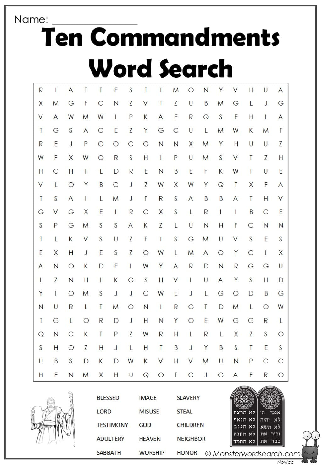 Ten Commandments Word Search - Monster Word Search within Free Printable Catholic Word Search