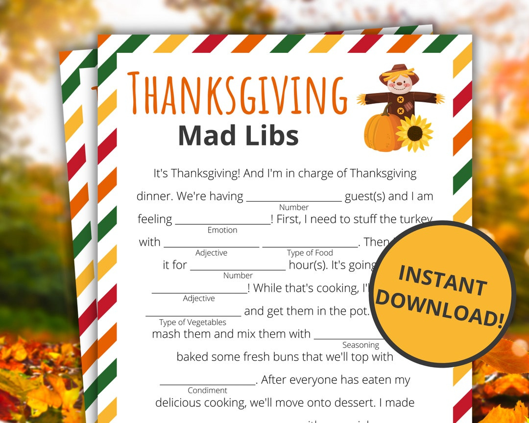 Thanksgiving Mad Libs Printable Thanksgiving Game Thanksgiving intended for Free Printable Thanksgiving Mad Libs