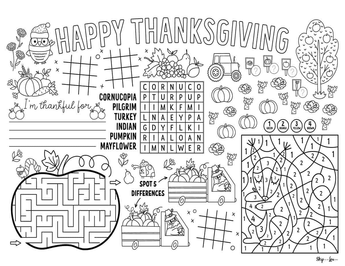 Thanksgiving Placemats | Skip To My Lou throughout Free Printable Thanksgiving Coloring Placemats