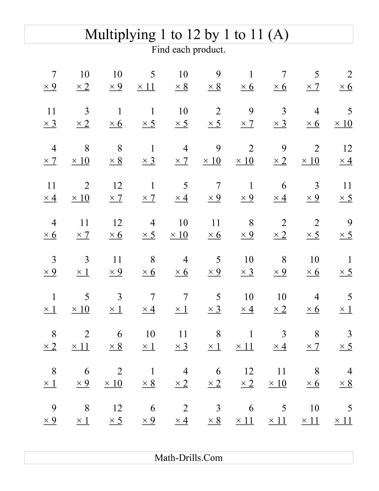 The 100 Vertical Questions -- Multiplying 1 To 121 To 11 (A with regard to Free Printable Multiplication Worksheets 100 Problems