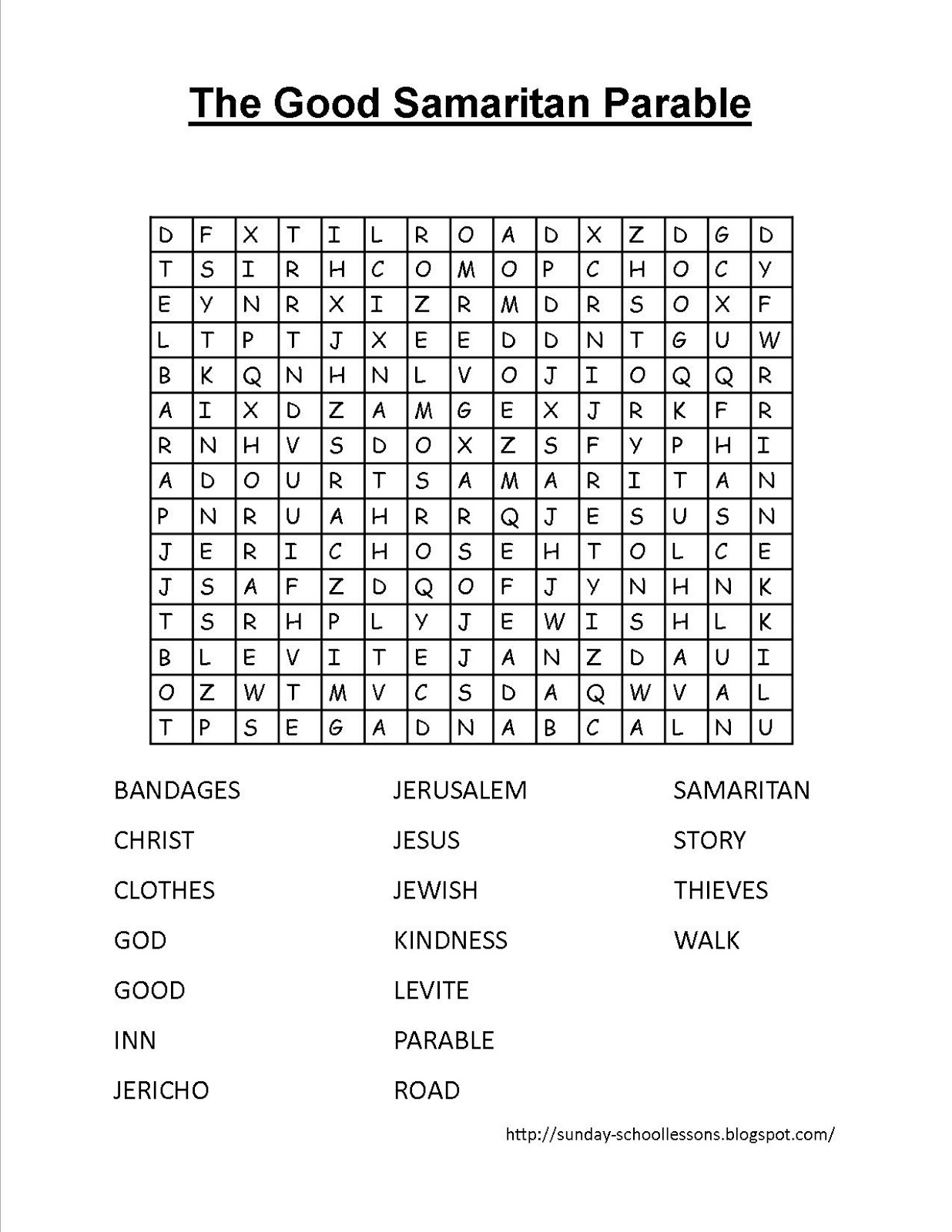 The Good Samaritan Crossword Puzzle- Parables ~ Sunday School in Free Printable Sunday School Crossword Puzzles