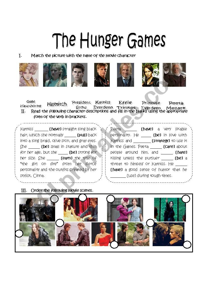 The Hunger Games, Movie Activity - Esl Worksheetidebere for Hunger Games Free Printable Worksheets