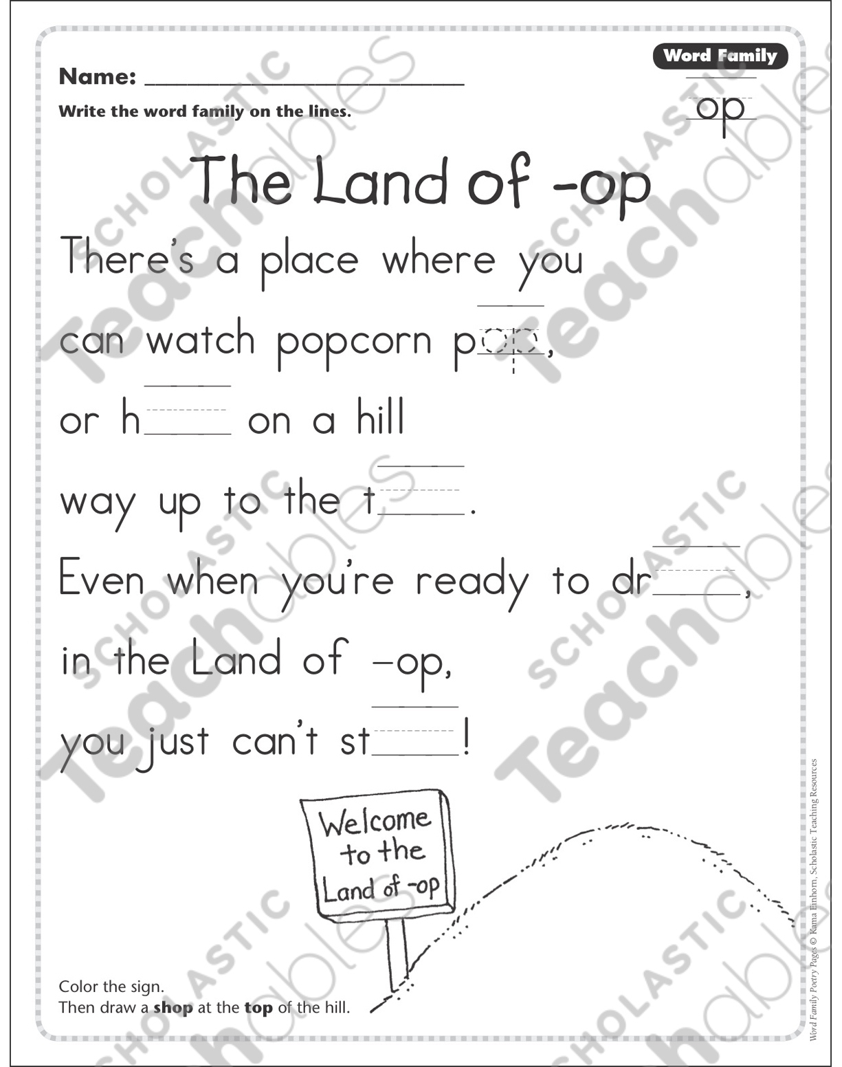 The Land Of -Op (Word Family -Op): Word Family Poetry Page in Free Printable Word Family Poems