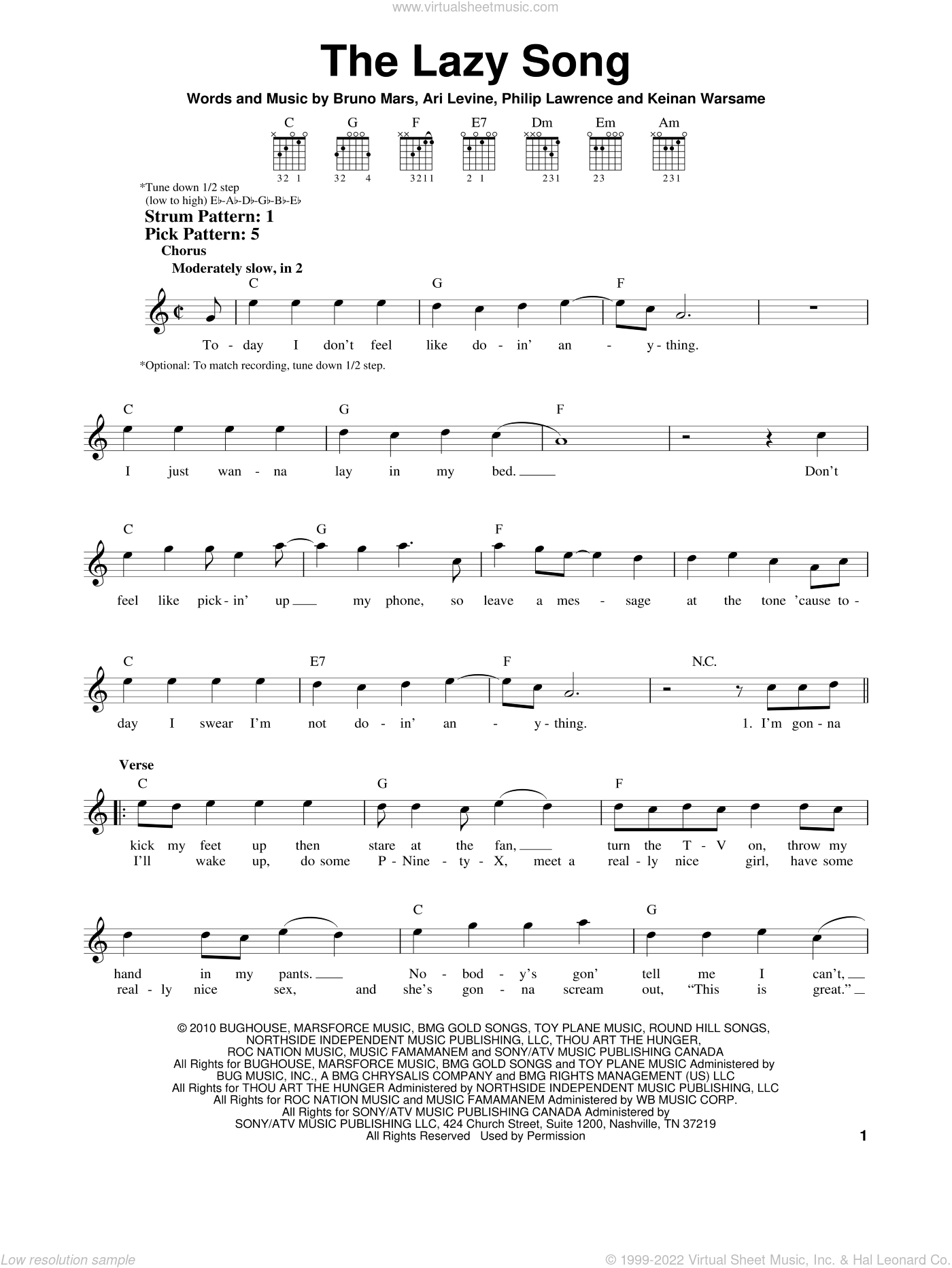 The Lazy Song Sheet Music For Guitar Solo (Chords) V2 throughout Free Printable Song Lyrics With Guitar Chords