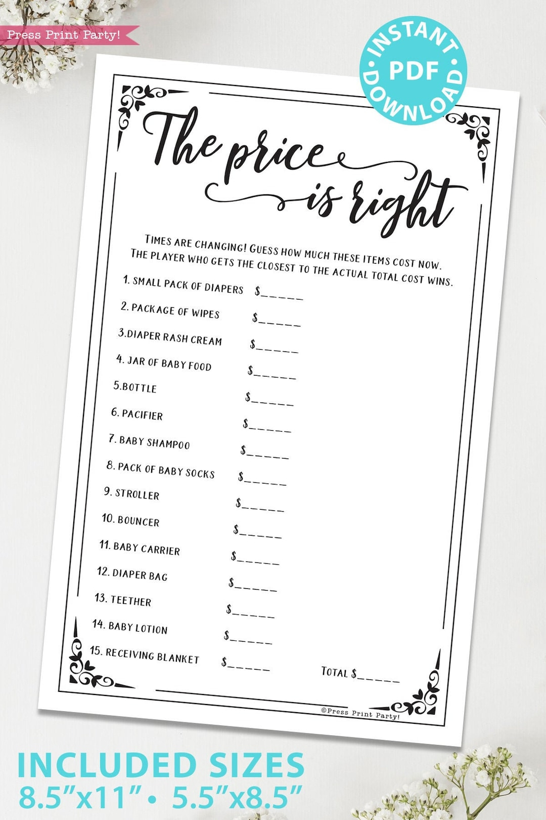 The Price Is Right Baby Shower Game Printable, Unique Baby Shower Game Template, Funny Baby Shower Activities, Rustic, Instant Download - Etsy within Price Is Right Baby Shower Game Free Printable