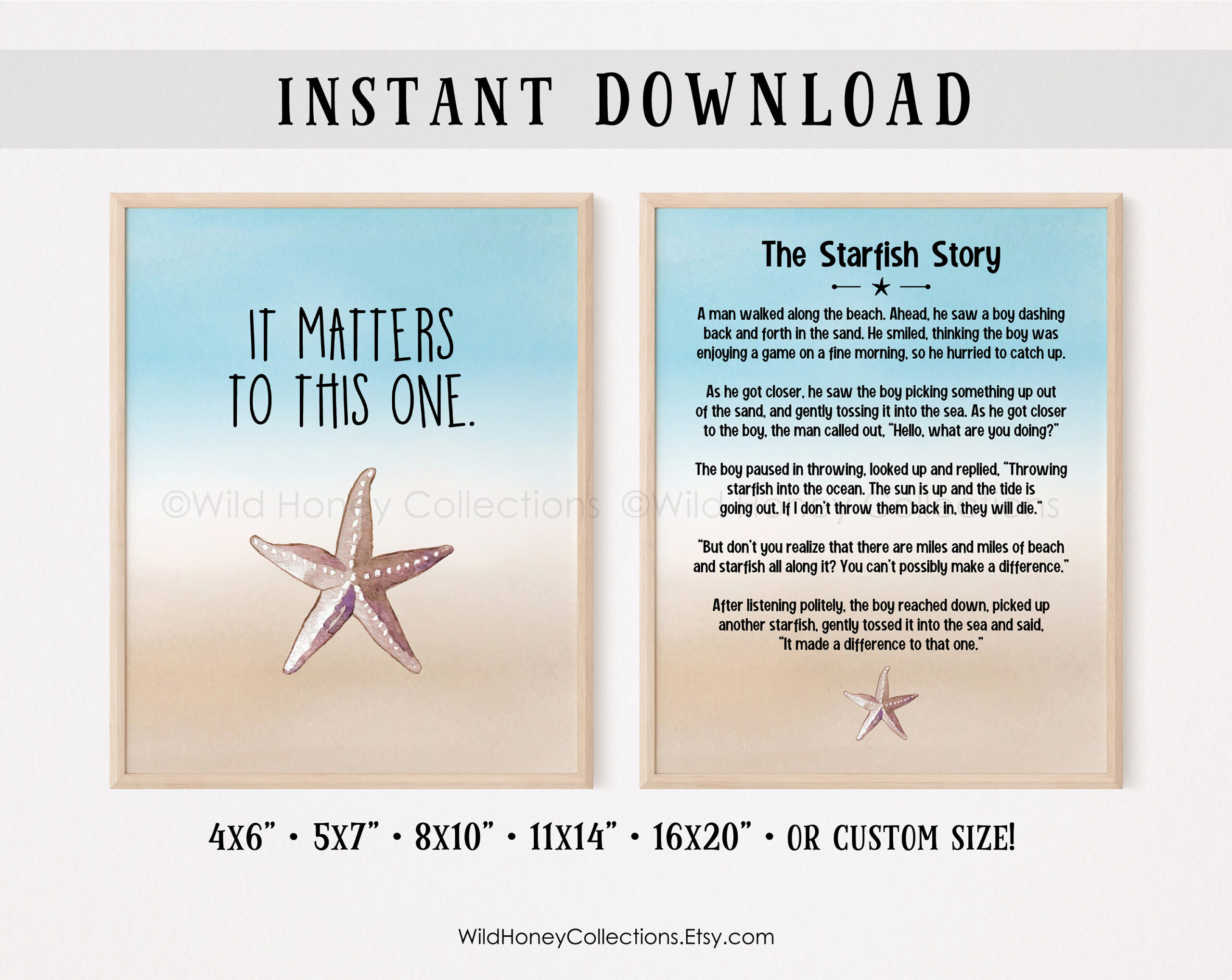 The Starfish Story, It Matters To This One, Printable Decor, Set for Starfish Story Printable Free