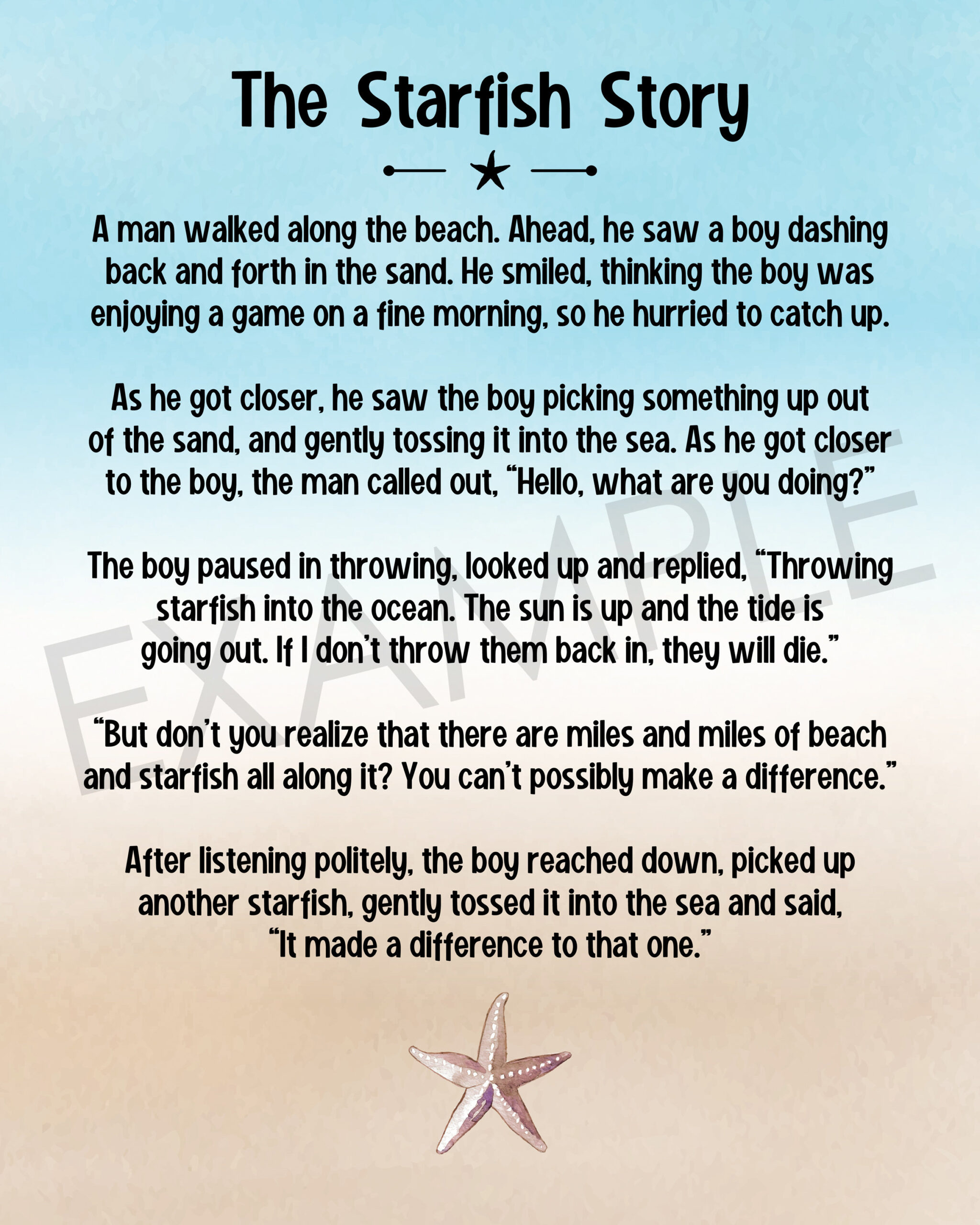 The Starfish Story, It Matters To This One, Printable Decor, Set with regard to Starfish Story Printable Free