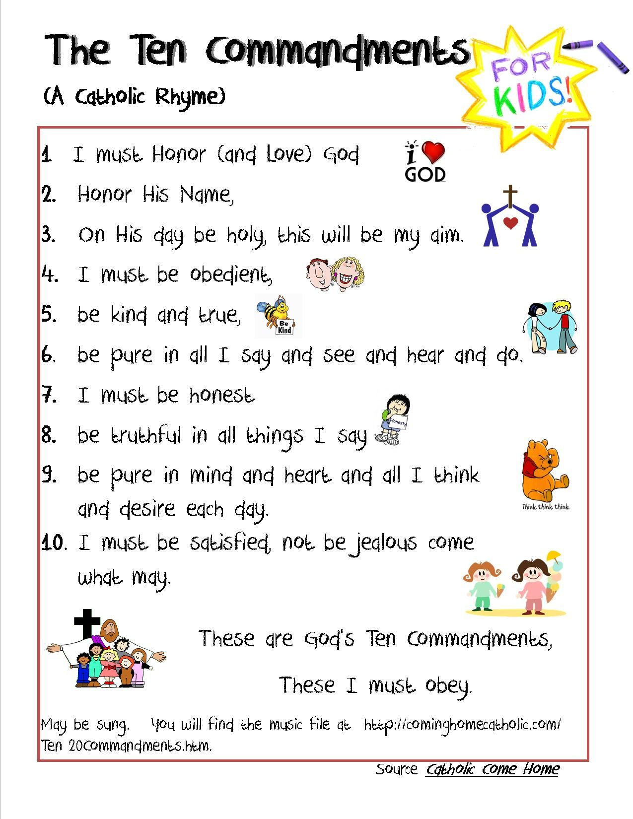 The Ten Commandments Worksheet For Children with regard to Free Catholic Ten Commandments Printable