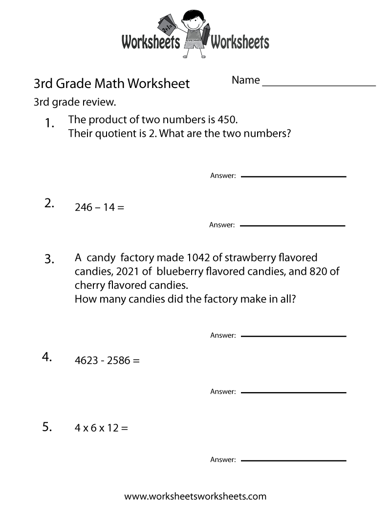 Third Grade Math Practice Worksheet | Worksheets Worksheets for Free Printable 3Rd Grade Worksheets