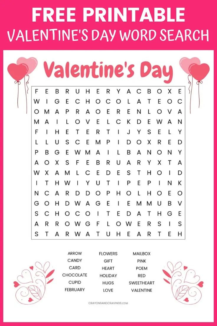 This Printable Valentine&amp;#039;S Word Search For Kids Has 18 Words To intended for Free Printable Valentine Word Games