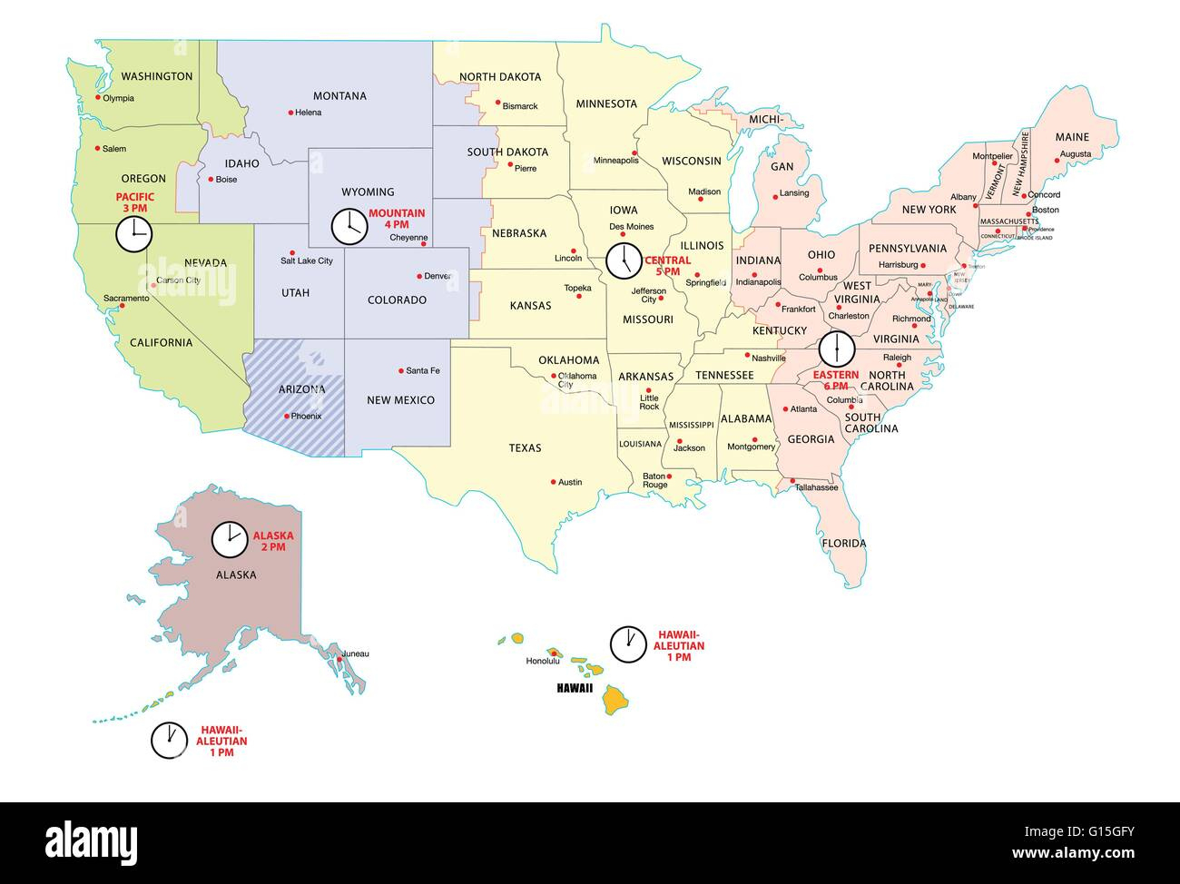 Time Zone Map United States Hi-Res Stock Photography And Images within Free Printable US Timezone Map With State Names