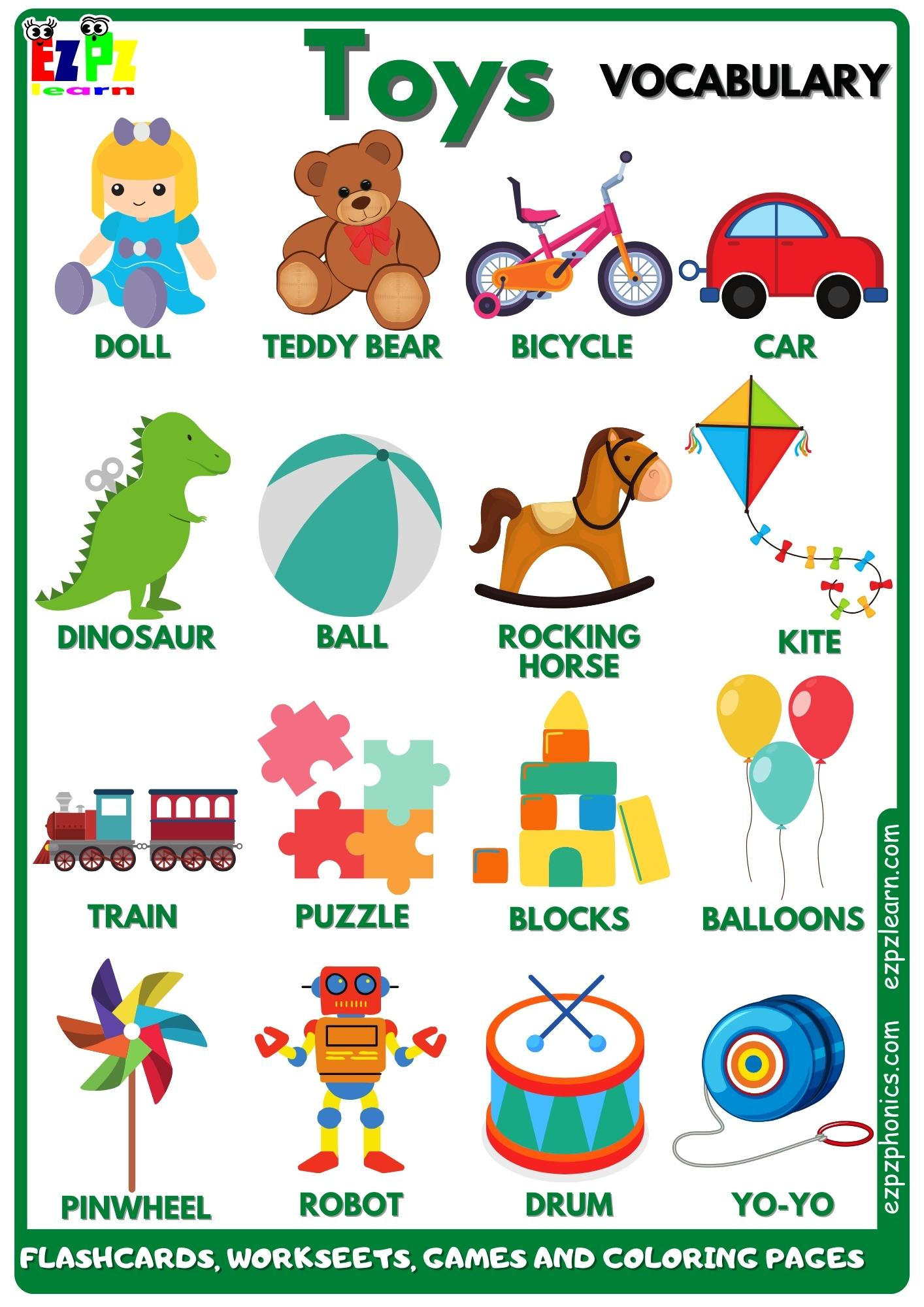 Toys Vocabulary Free English Vocabulary Flashcards, Worksheets with regard to Free Printable Picture Dictionary for Kids