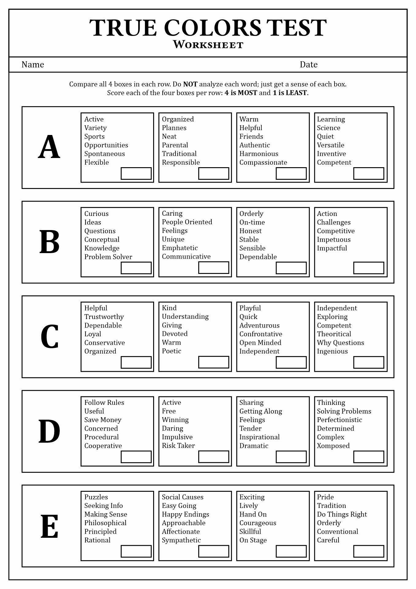 True Colors Personality Test Printable | True Colors Personality inside Free Printable Personality Test