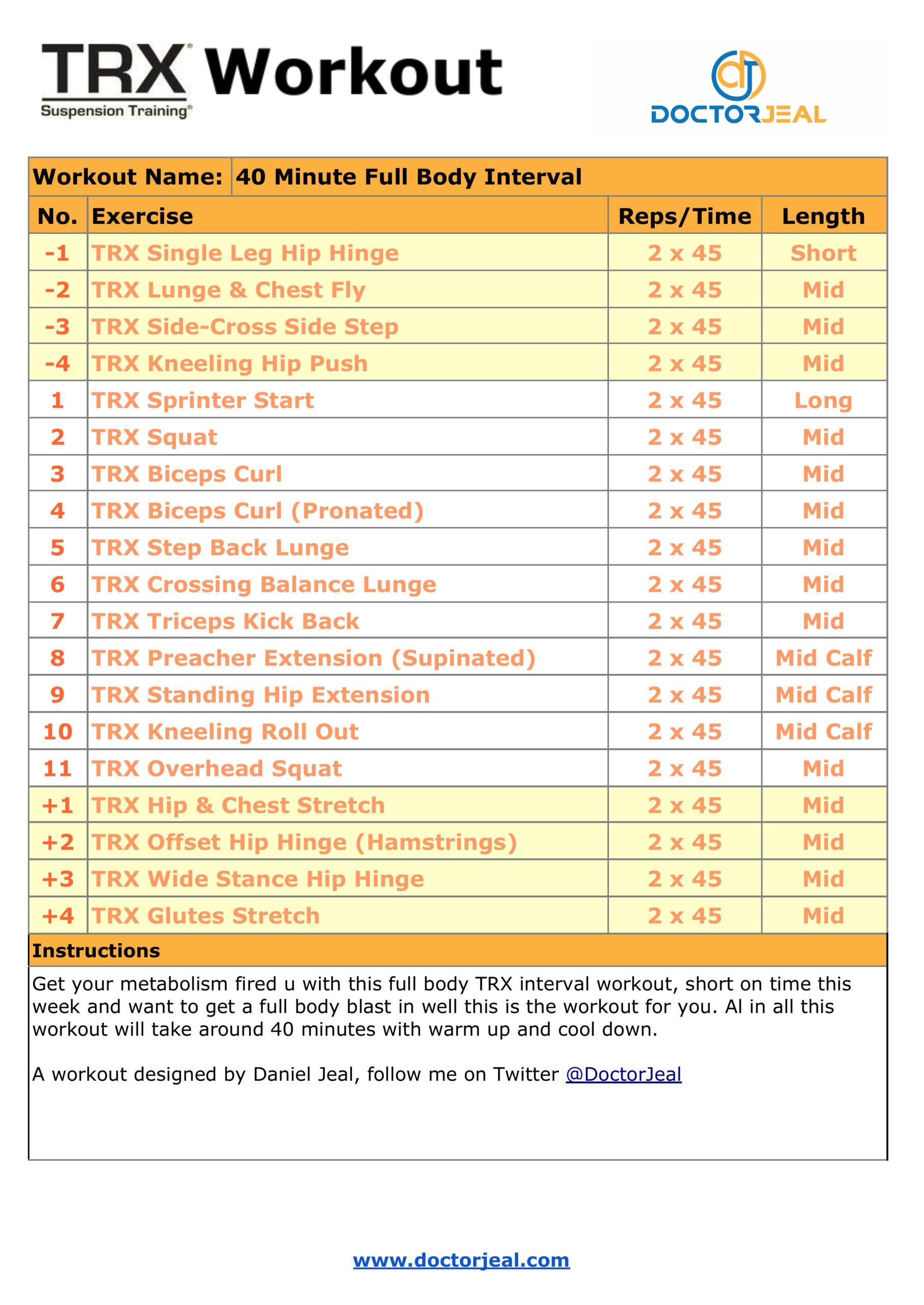 Trx 40 Minute Full Body Interval Workout Card Pdf - Doctorjeal pertaining to Free Printable Trx Workouts