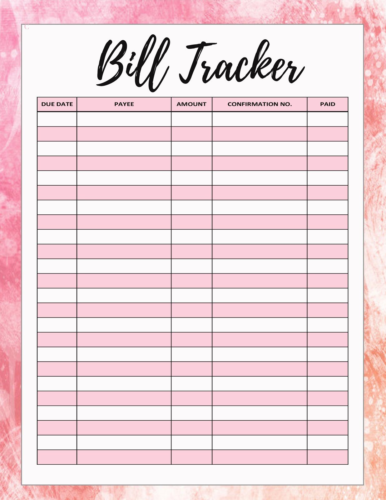 U2764 Freebie Fridayu2764 Free Bill Tracker | Bill Tracker with regard to Free Printable Bill Tracker