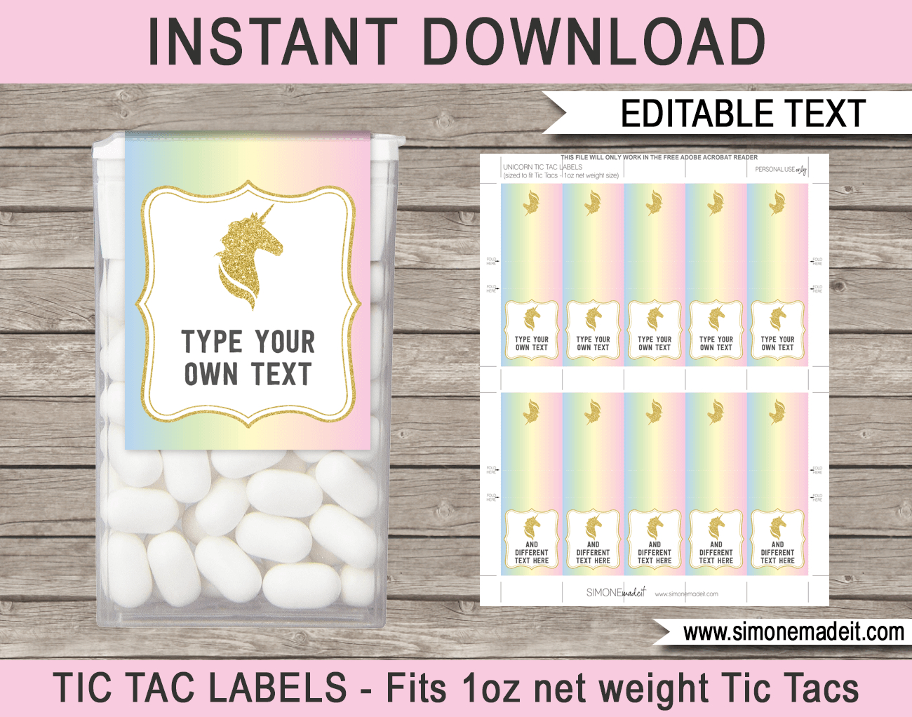 Unicorn Tic Tac Labels throughout Free Printable Tic Tac Labels