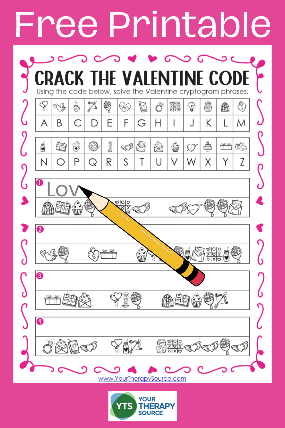 Valentine Cryptogram Free Printable Puzzle - Your Therapy Source with Free Printable Cryptograms