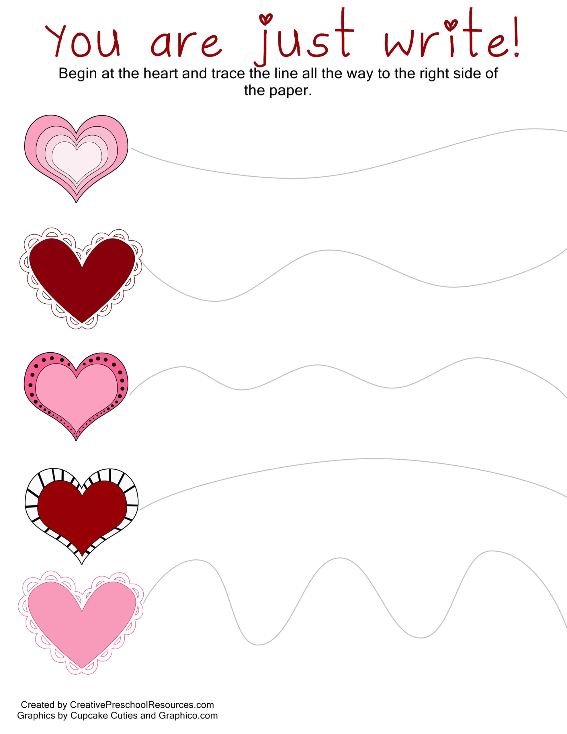 Valentine Trace &amp;amp; Cut Printables | Preschool Valentines intended for Free Printable Preschool Valentine Worksheets