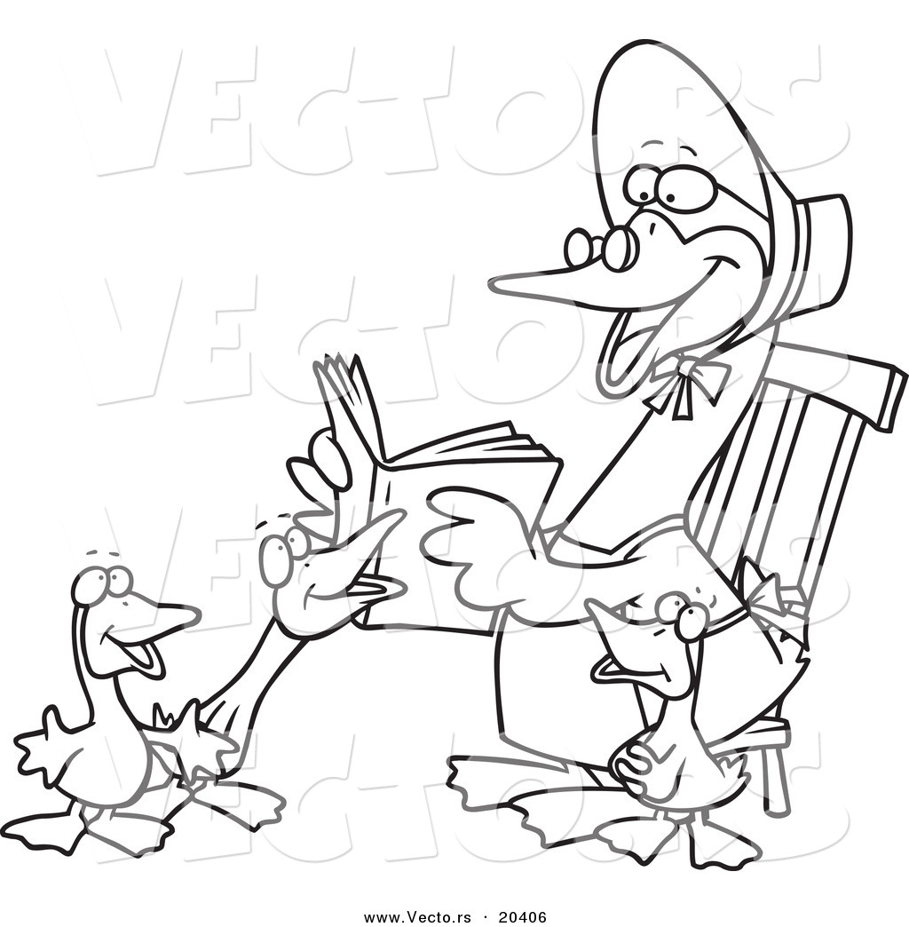 Vector Of A Cartoon Mother Goose Reading To Goslings - Coloring with Mother Goose Coloring Pages Free Printable