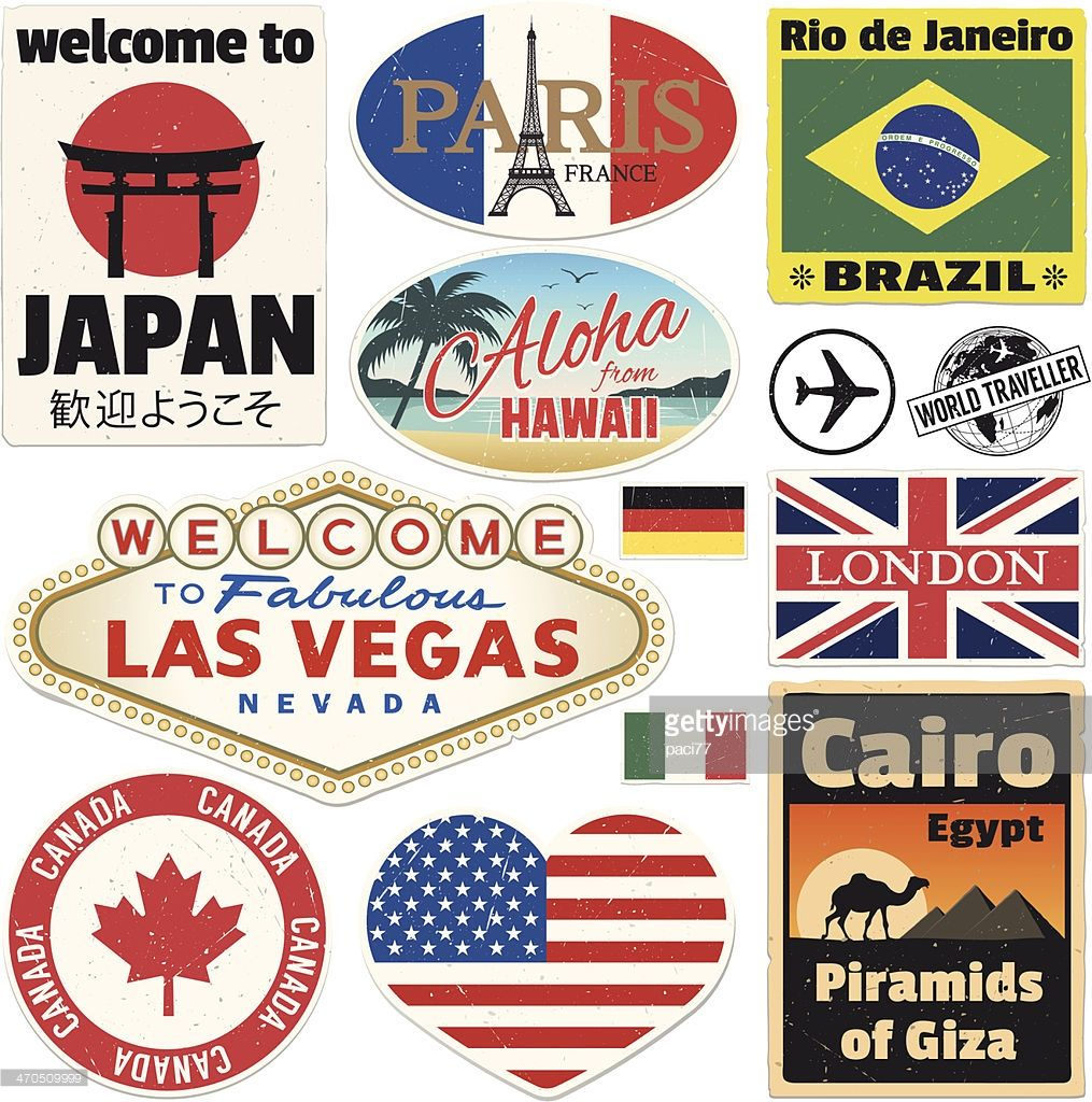 Vector Vintage Travel Stickers. High Res Jpeg Included | Travel within Free Printable Travel Stickers