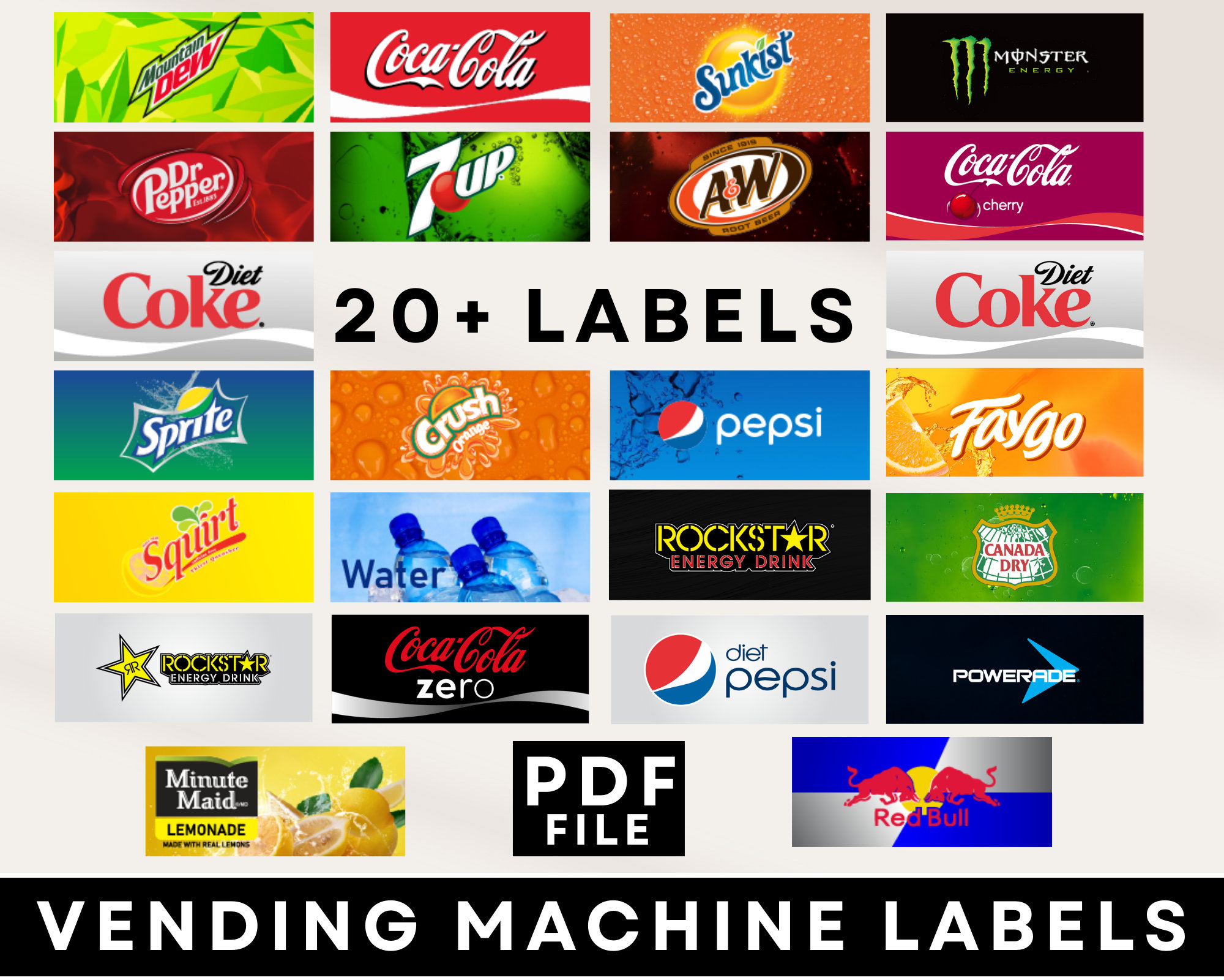 Vending Machine Labels, Soft Drinks Vending Machine Labels, Pepsi Coke Sprite 7Up Dew Etc Labels, Regular Soda Labels, Pdf Download in Free Printable Vending Machine Labels