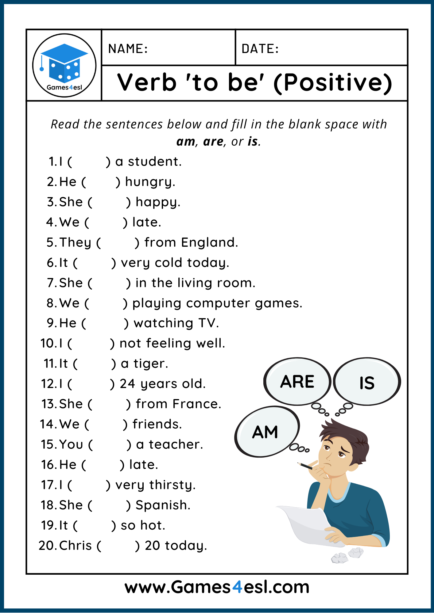 Verb To Be Worksheets | Games4Esl in Free Printable Verb Worksheets