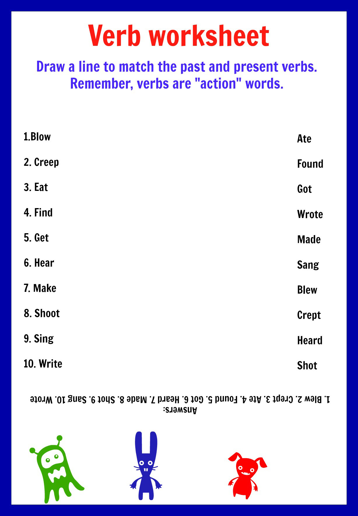 Verbs - Printable - Worksheets regarding Free Printable Verb Worksheets