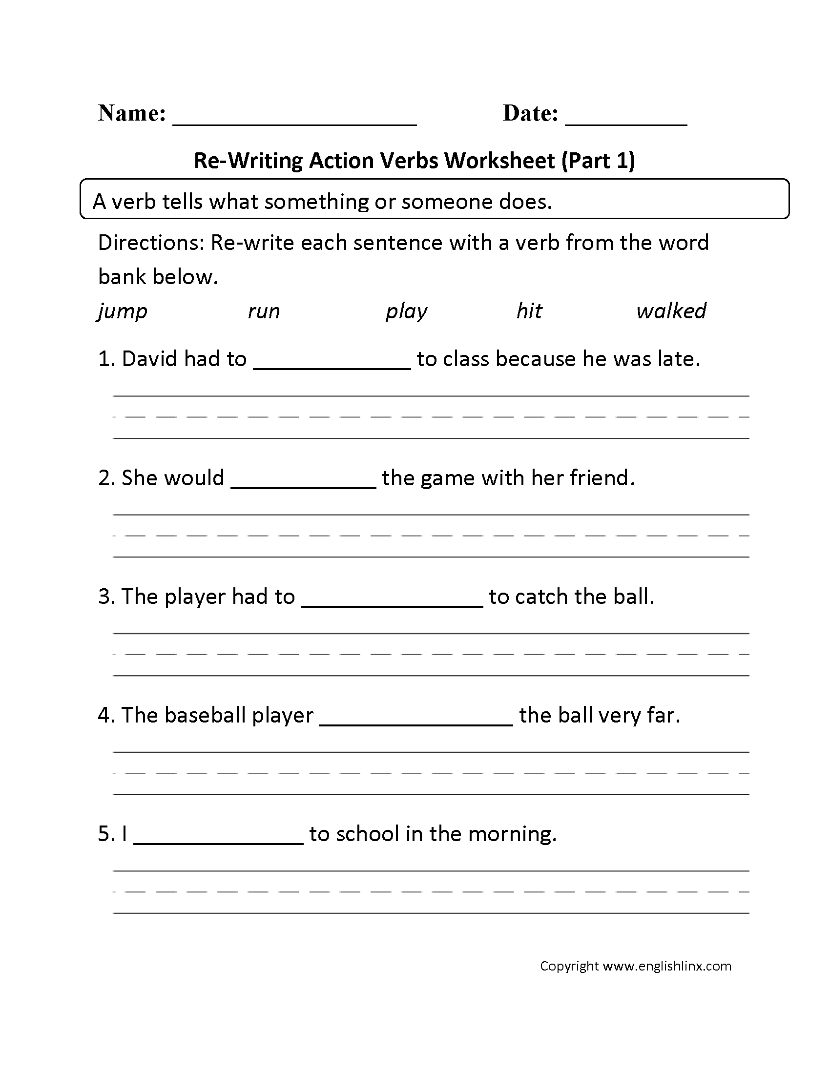 Verbs Worksheets | Action Verbs Worksheets with Free Printable Linking Verbs Worksheets