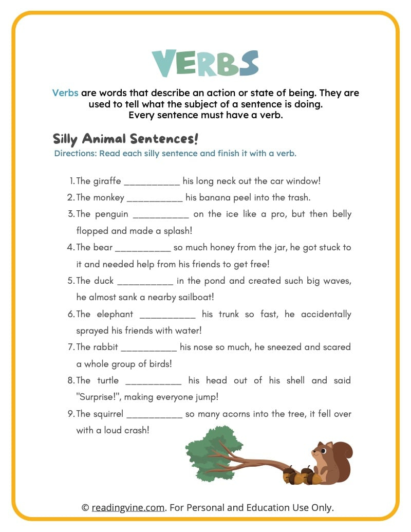 Verbs Worksheets - Readingvine regarding Free Printable Verb Worksheets