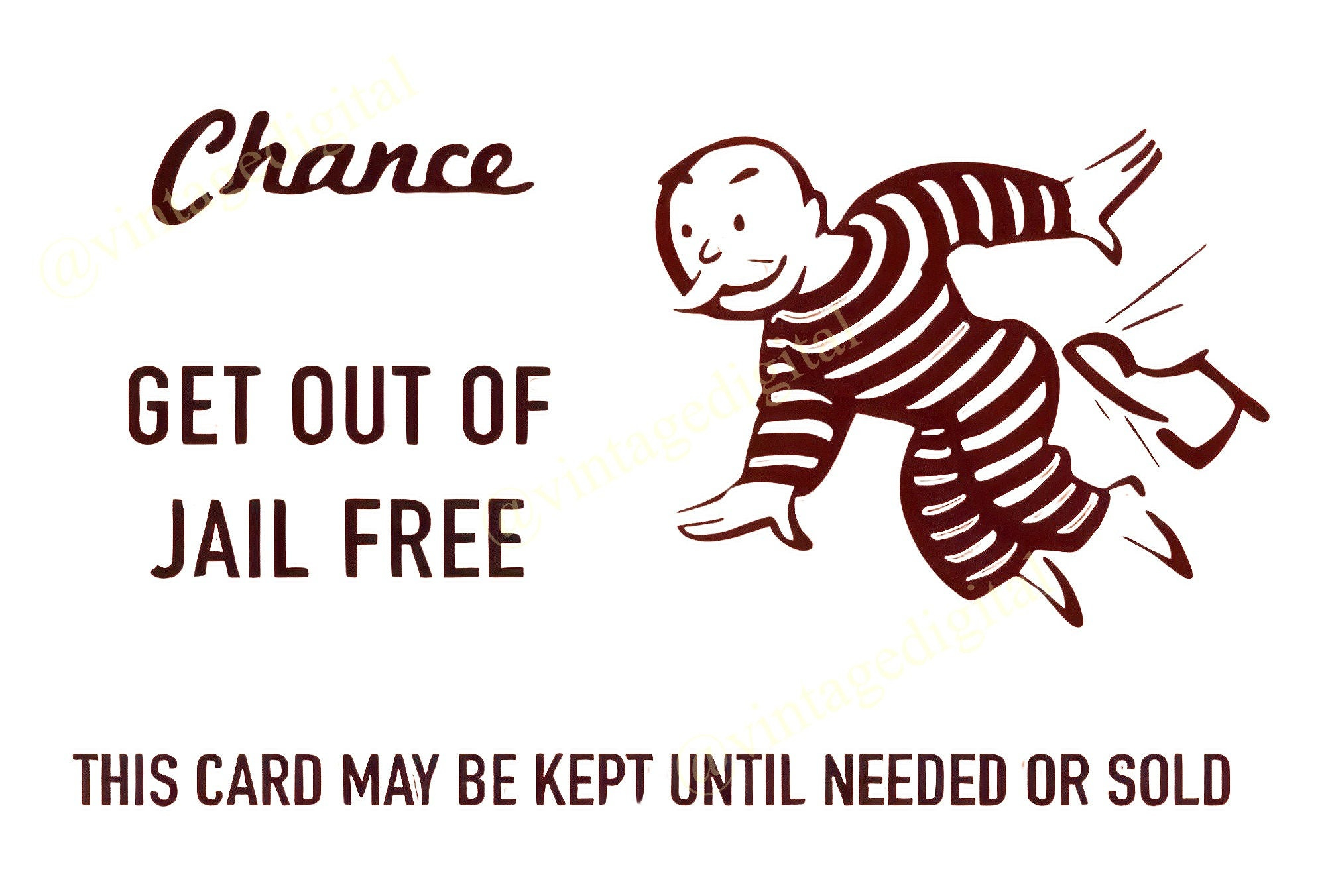 Vintage 1960S Monopoly Game Chance Get Out Of Jail Free Card With Blank Background - Digital Download Printable - Instant Download! throughout Get Out of Jail Free Card Printable