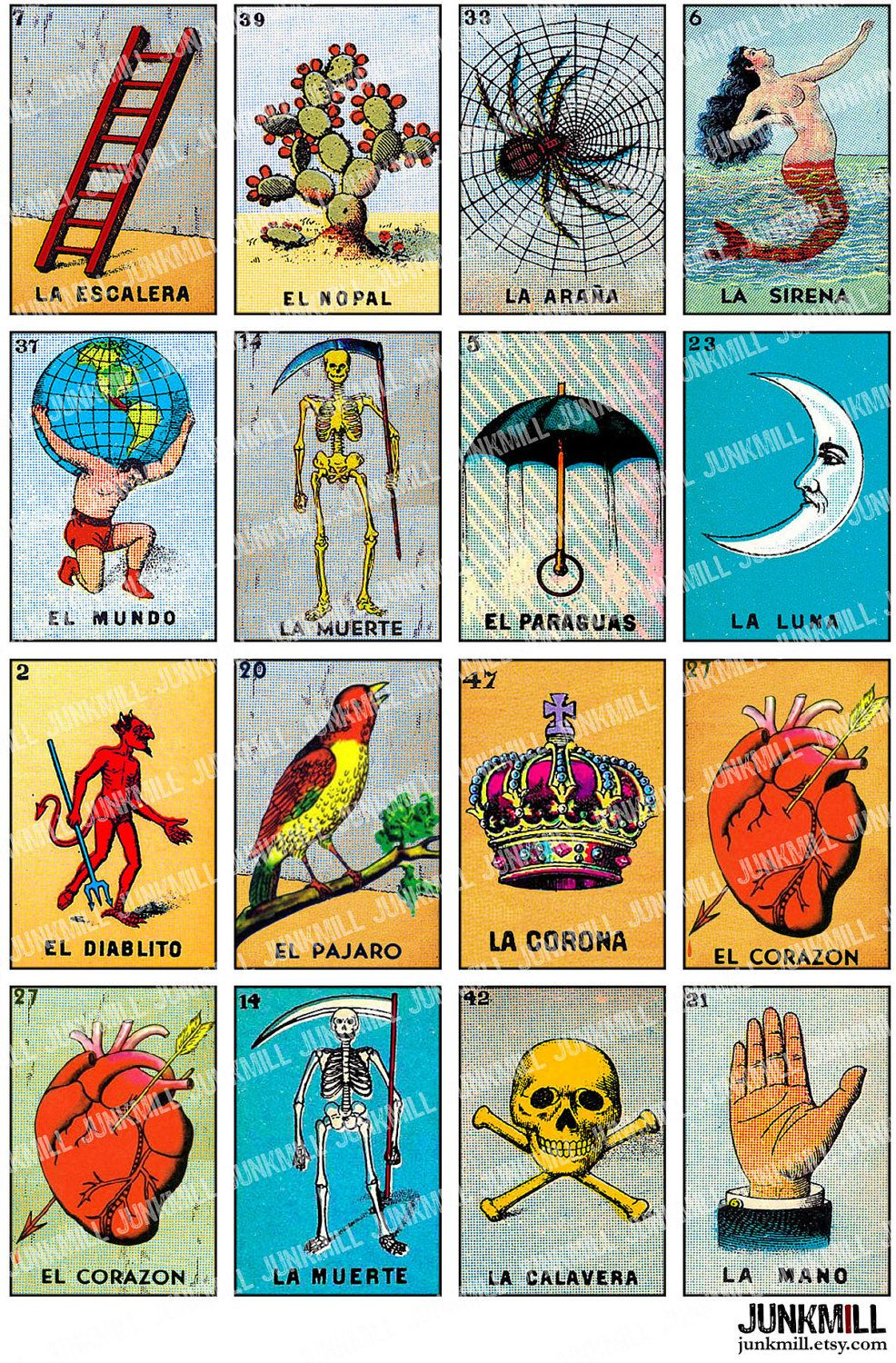 Vintage Loteria Cards - Mexican Bingo Sampler for Loteria Printable Cards Free