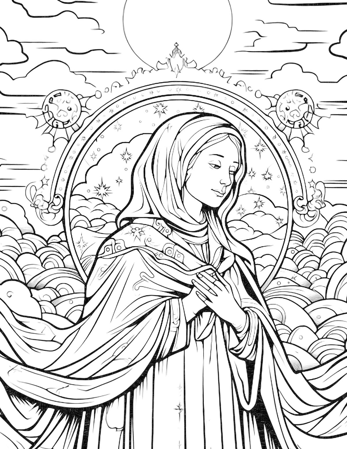 Virgin Mary In Heaven (2023) - Catholic Coloring Page in Free Catholic Coloring Pages Printables