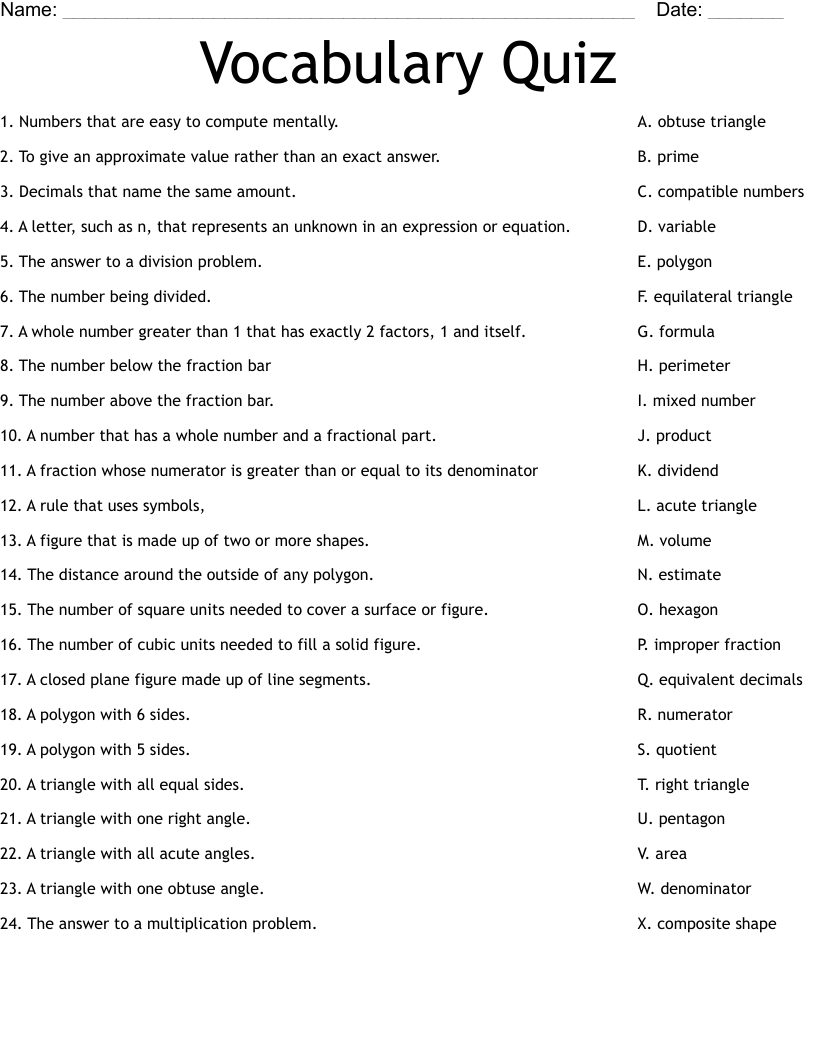 Vocabulary Quiz Worksheet - Wordmint with Free Printable Vocabulary Quiz Maker