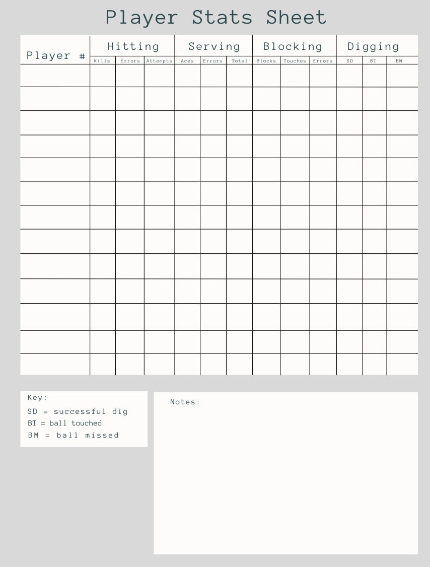 Volleyball Stat Tracking Sheets Individual Player Tracking inside Printable Volleyball Stat Sheets Free