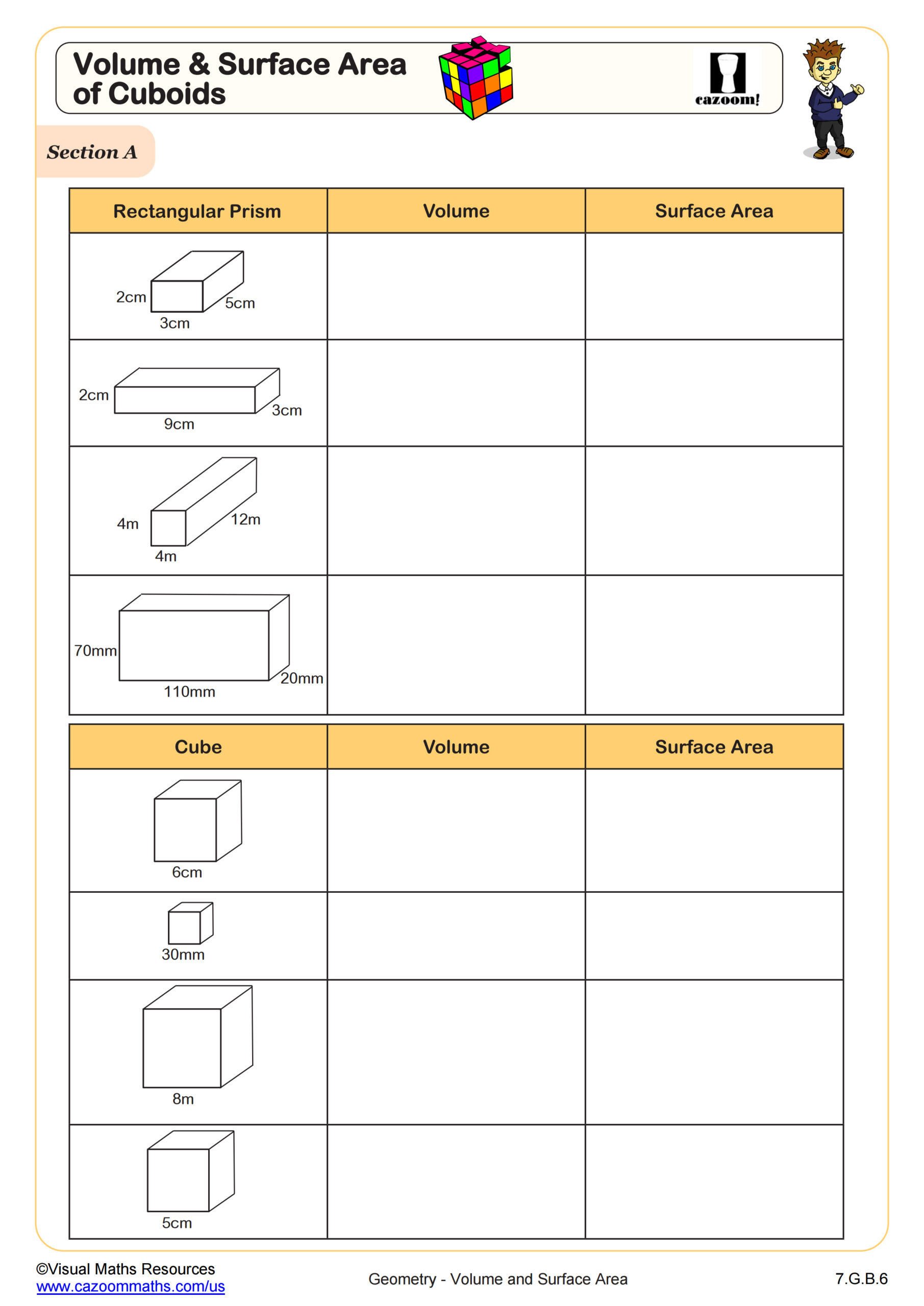 Volume And Surface Area Of Rectangular Prisms Worksheet | 7Th inside Free Printable Volume of Rectangular Prism Worksheets