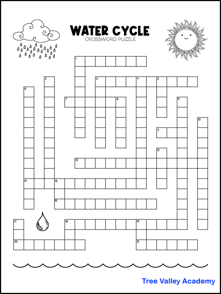 Water Cycle Crossword Puzzle - Tree Valley Academy throughout Free Printable Science Crossword Puzzles