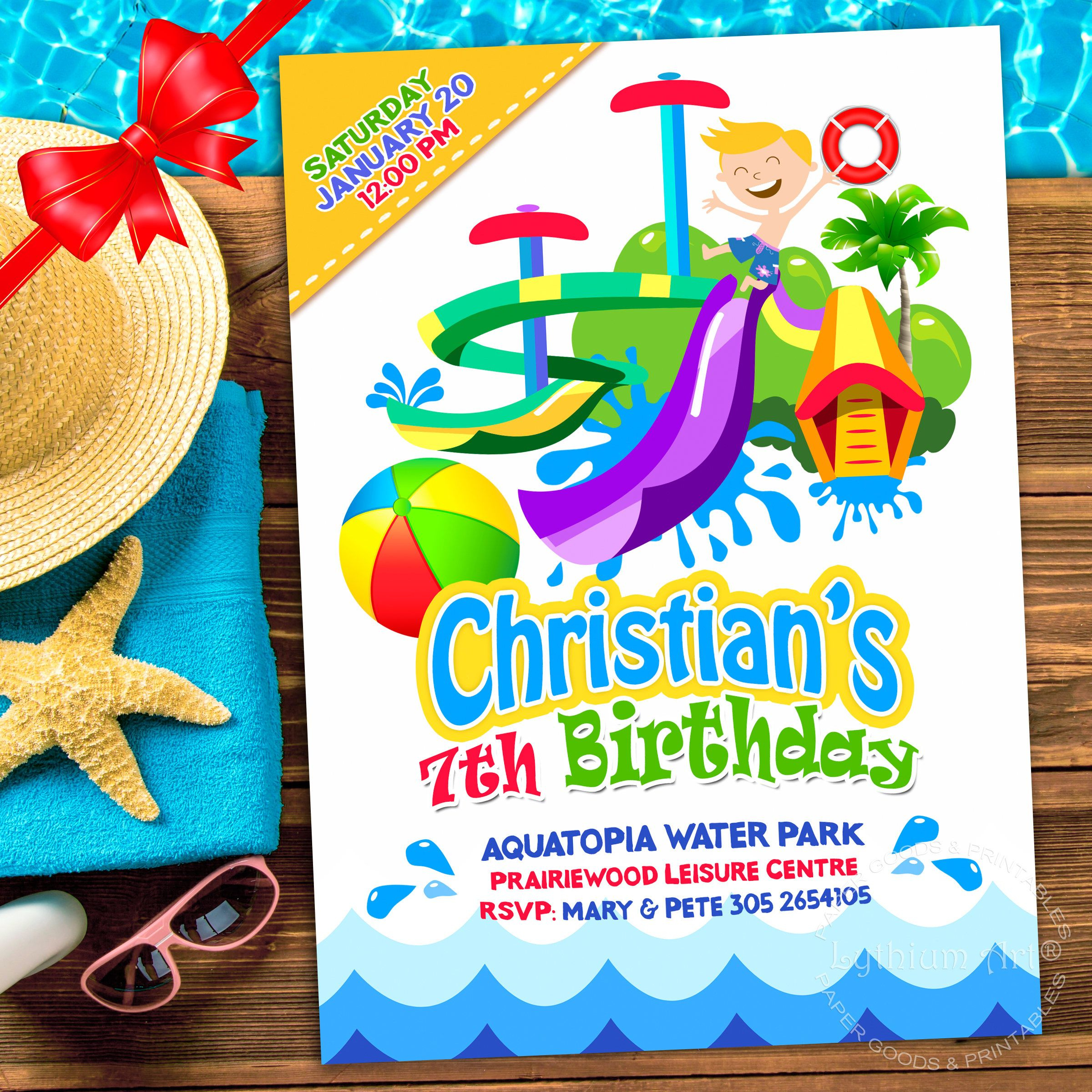 Waterpark Party Invitation, Water Slide Invitation, Water Park intended for Free Printable Water Park Birthday Invitations