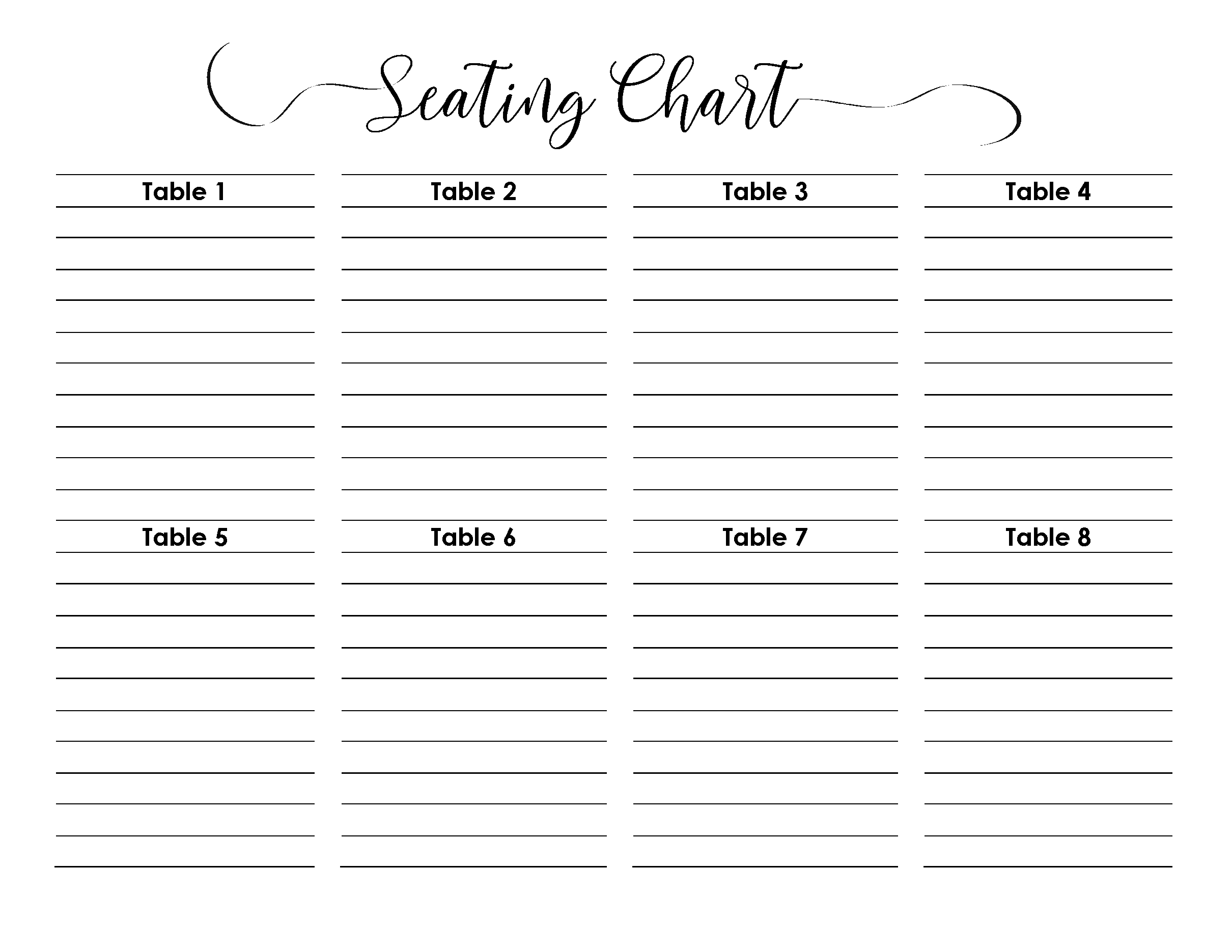 Wedding Seating Chart | Typeable Pdf, Word, Excel regarding Free Printable Wedding Seating Plan