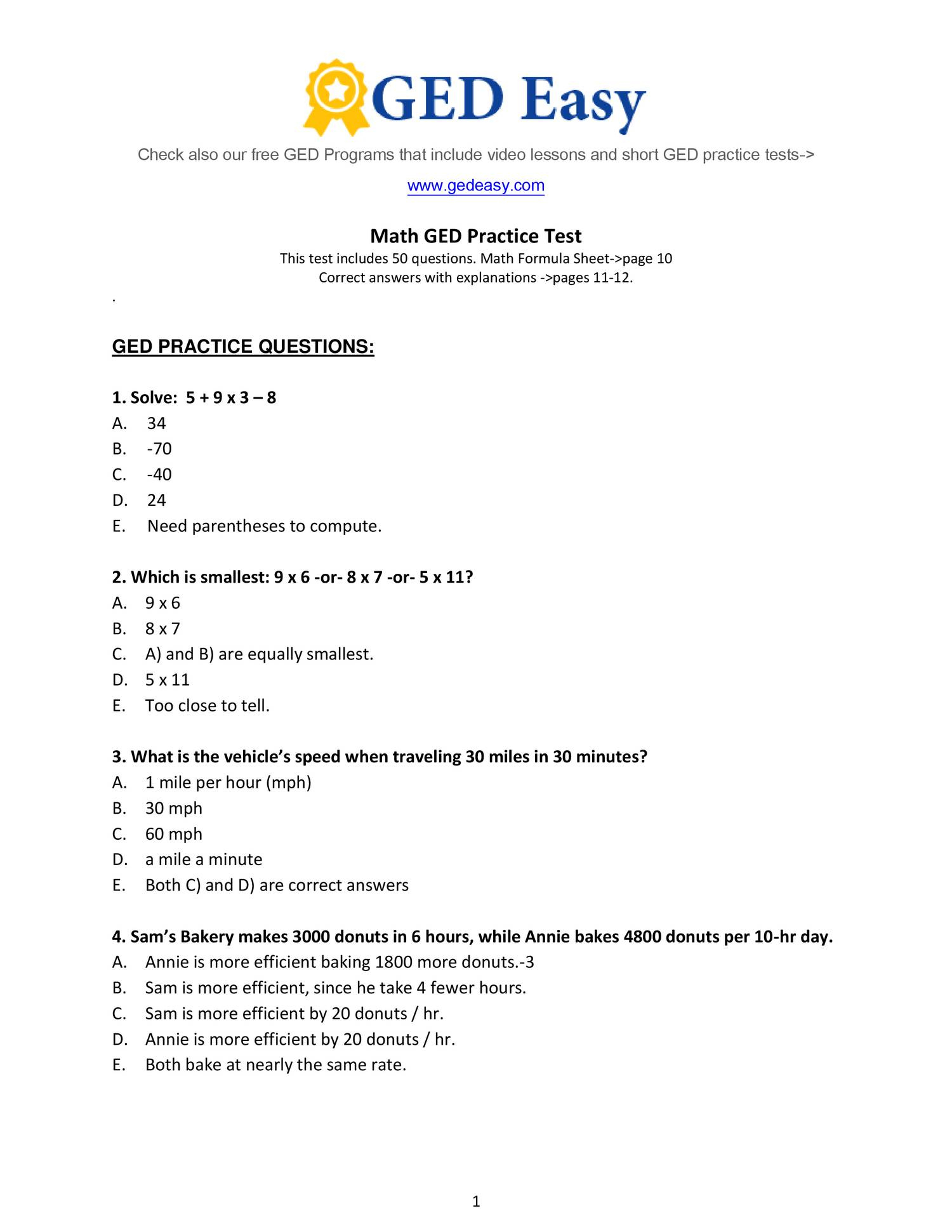 Week 15 Homework Adv Math- Printable-Ged-Math-Practice-Test2- Do within Ged Math Practice Test Free Printable